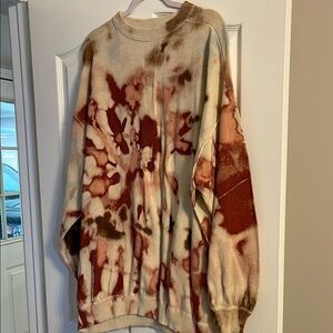 Free People Cream and Brown Crewneck Sweater